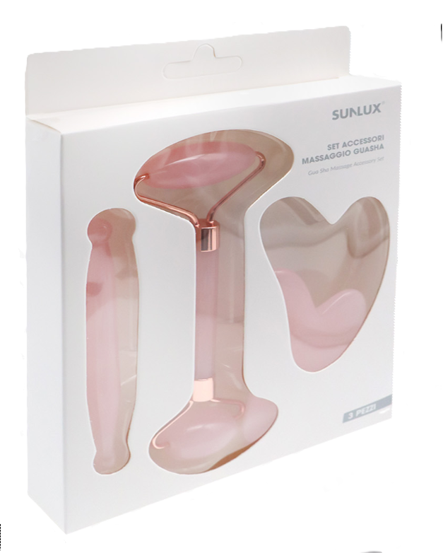 Set accessori massaggio Gua Sha 3 pezzi rosa