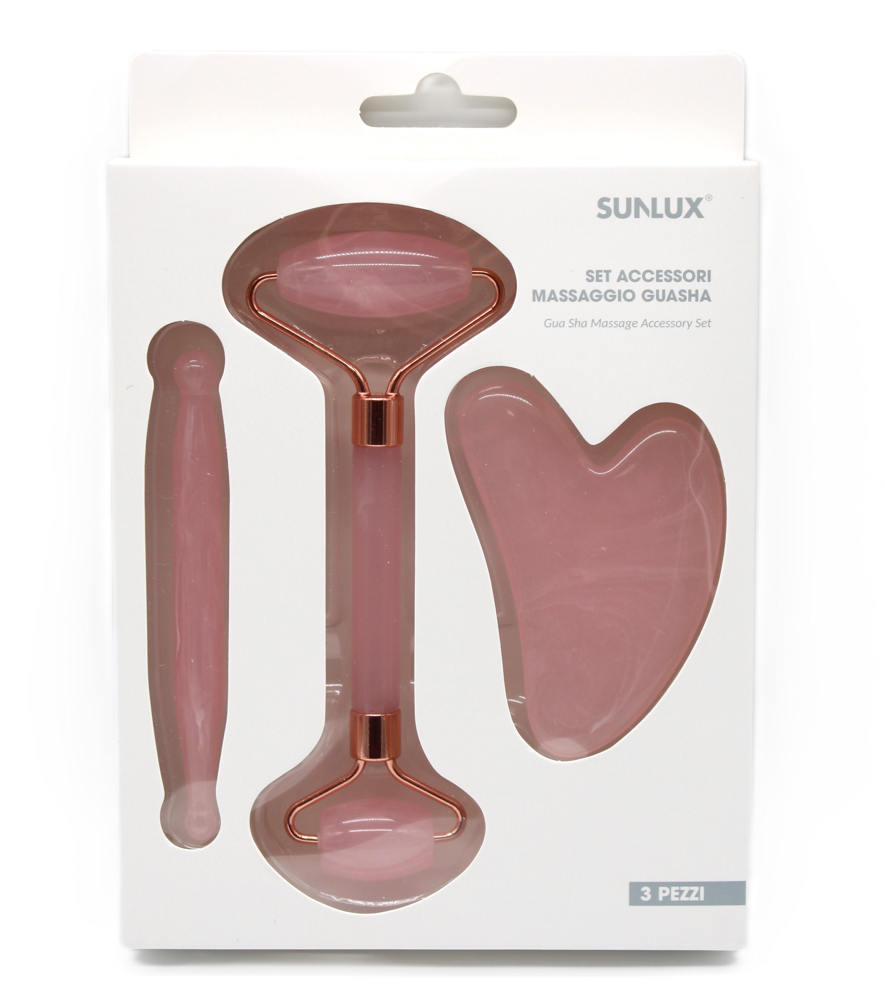 Set accessori massaggio Gua Sha 3 pezzi rosa