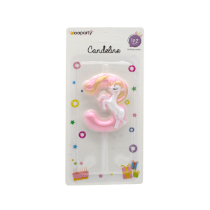 Candelina unicorn n.3 colore rosa 11cm