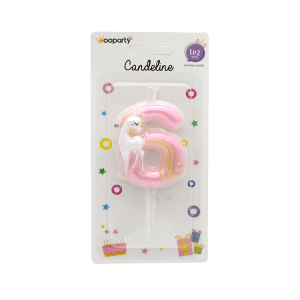 Candelina unicorn n.6 colore rosa 11cm