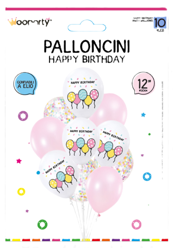 Palloncini Happy Birthday 12'' confezione da 10