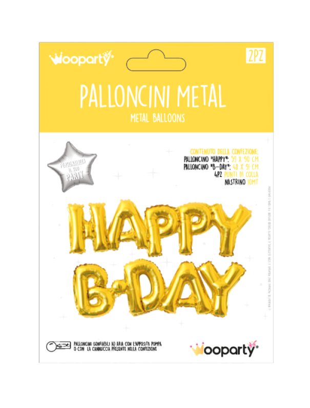 Palloncini metal Happy B-Day oro