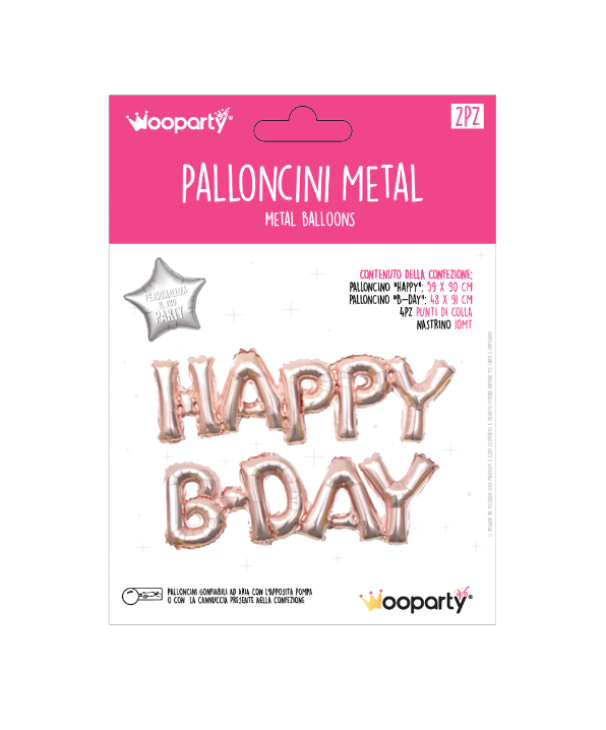 Palloncini metal Happy B-Day oro rosa