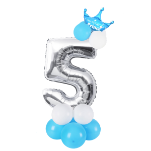 Set 15 palloncini prince n.5 celeste e argento 125cm