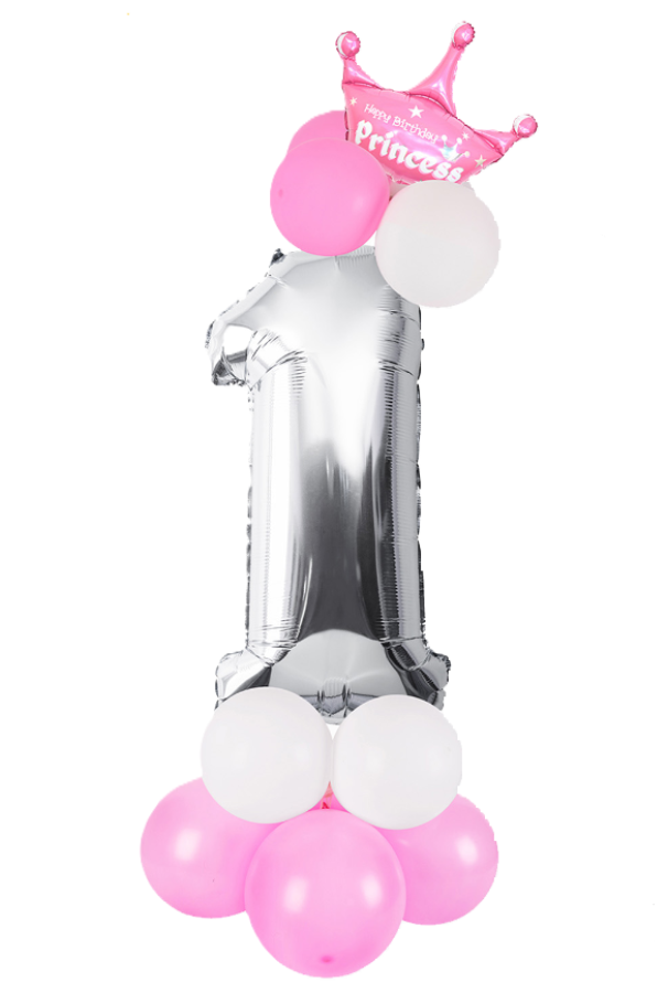 Set 15 palloncini Princess n.1 rosa e argento 125cm