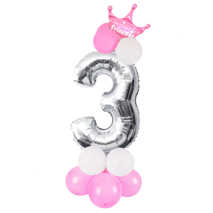 Set 15 palloncini princess n.3 rosa e argento 125cm