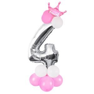 Set 15 palloncini princess n.4 rosa e argento 125cm