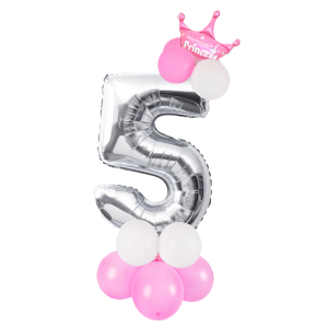 Set 15 palloncini princess n.5 rosa e argento 125cm