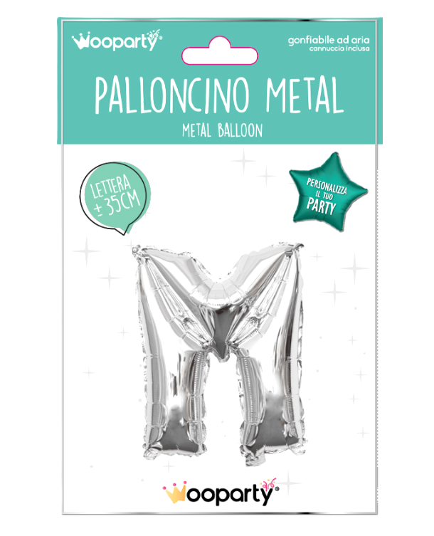 Palloncino lettera M argento metal 35cm