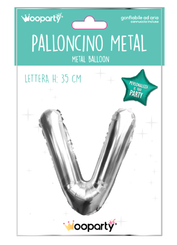 Palloncino lettera V argento metal 35cm