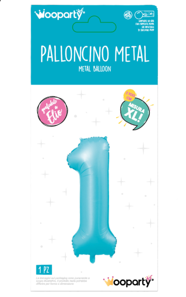 Palloncino Mylar n.1 azzurro opaco 100cm