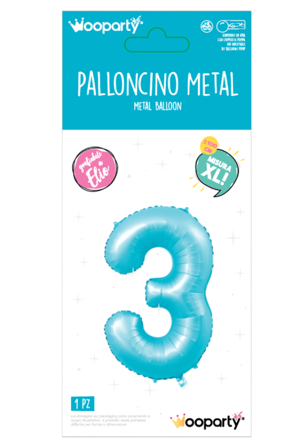 Palloncino Mylar n.3 azzurro opaco 100cm