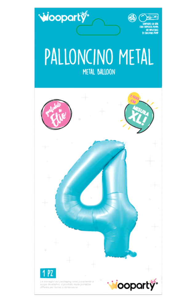 Palloncino Mylar n.4 azzurro opaco 100cm