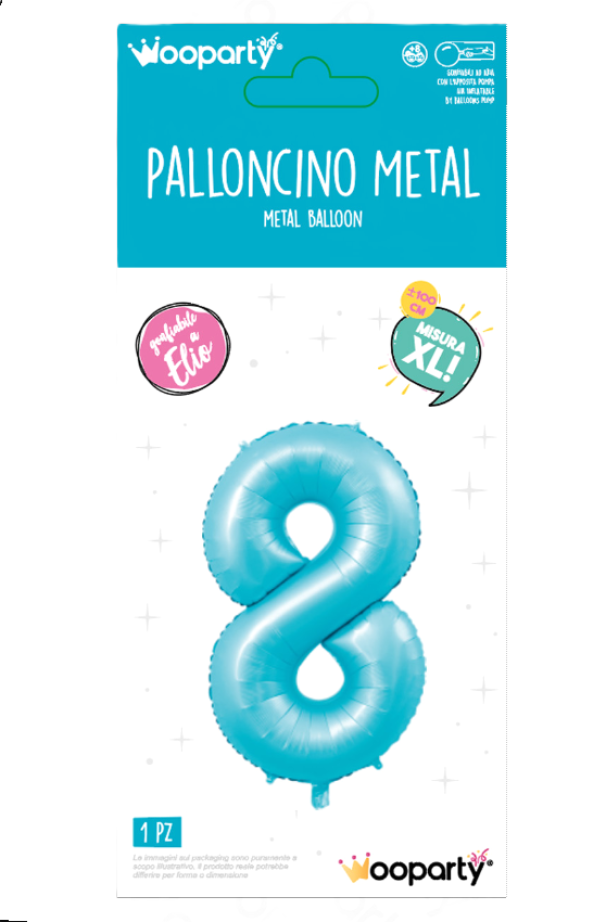 Palloncino Mylar n.8 azzurro opaco 100cm