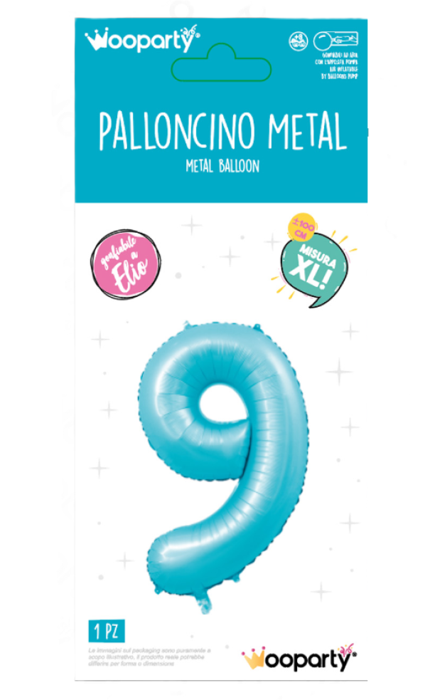 Palloncino Mylar n.9 azzurro opaco 100cm