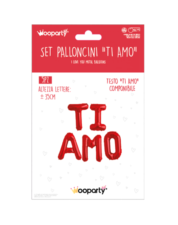 Set palloncini metal Ti amo rosso 35cm