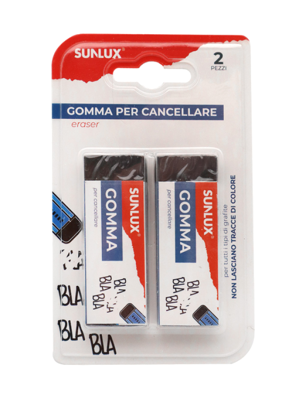 Gomma per cancellare nere Sunlux 2.3 x 6.5 cm 2 pezzi