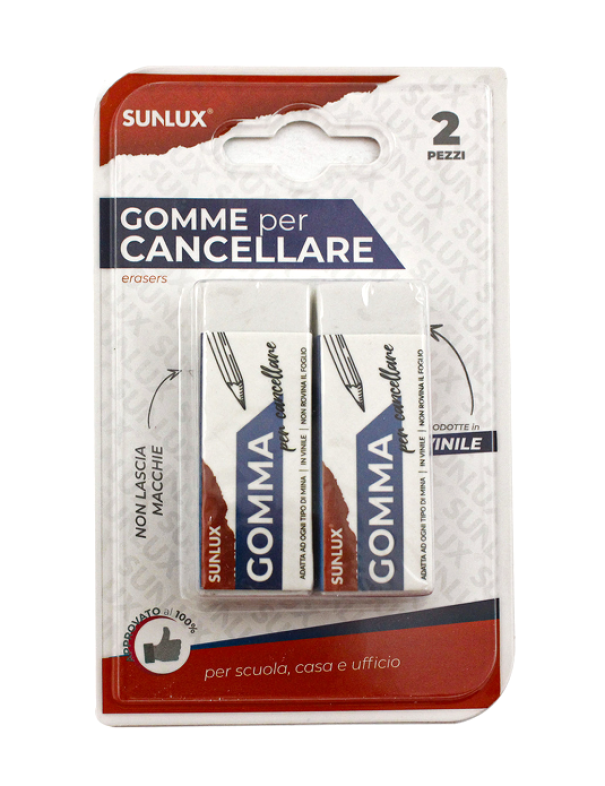 Gomma per cancellare bianco Sunlux 2.2 x 6 cm 2 pezzi