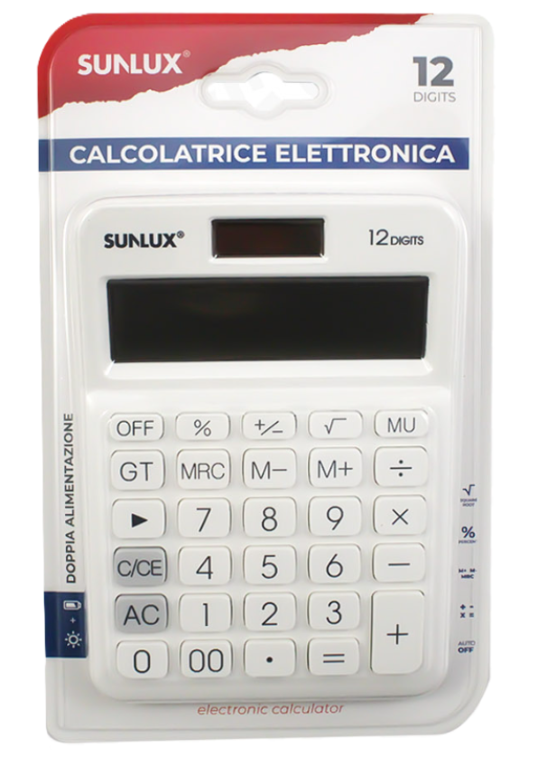 Calcolatrice elettronica Sunlux 12 digits 13,5x10cm