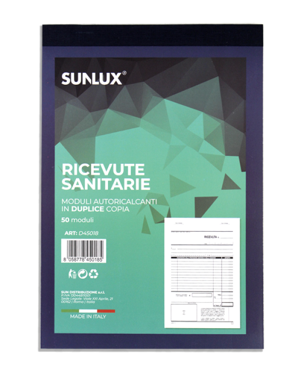 Blocco ricevute sanitarie Sunlux 50 moduli in duplice copia 1 blocco