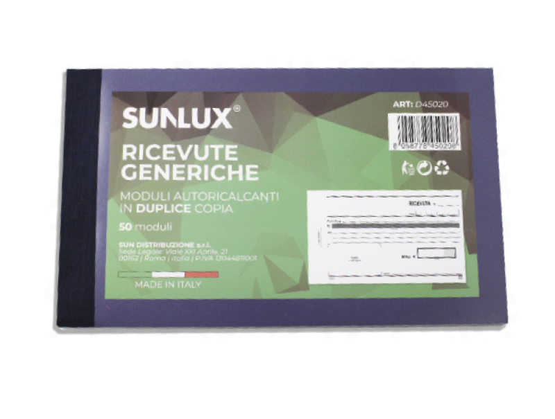 Blocco ricevute generiche Sunlux 50 moduli in duplice copia 1 blocco