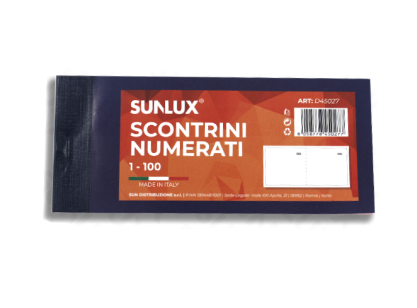 Blocco scontrini Sunlux numerati 1-100 f.to 6x13 cm 1 blocco