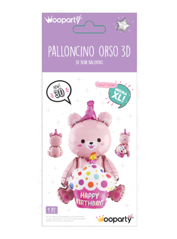 Palloncino Orso 3D rosa misura XL 97x77,5 cm