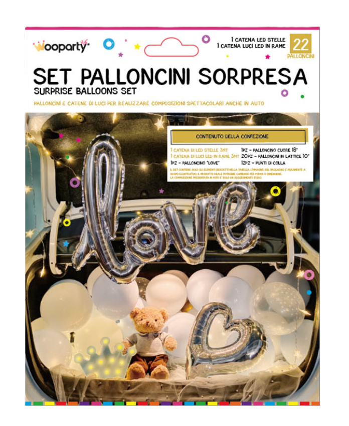 Set palloncini Love argento sorpresa 24pz