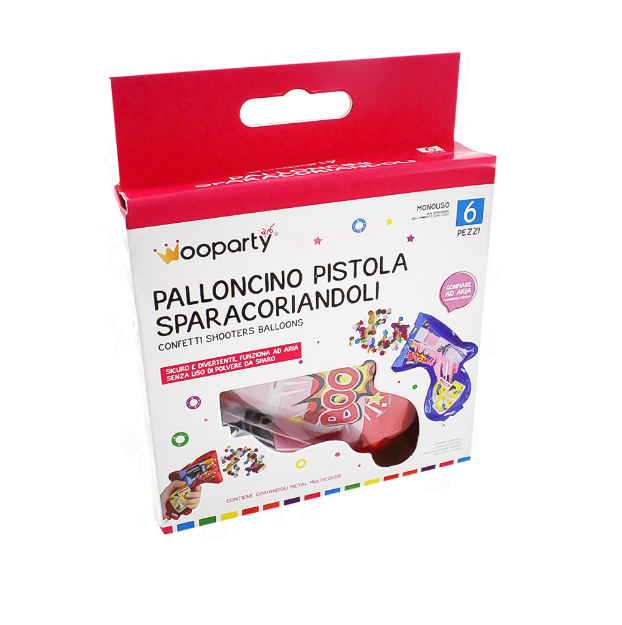 Palloncino pistola spara coriandoli monouso 6 pezzi