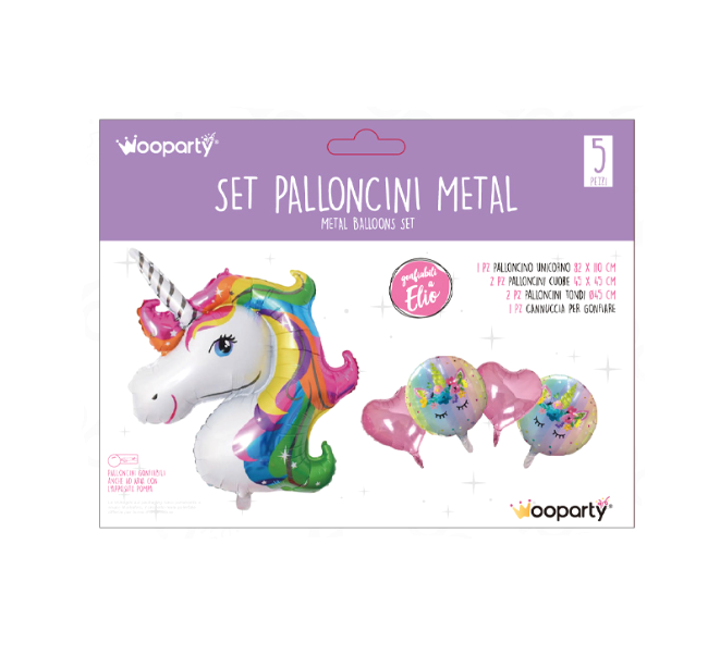 Set palloncini metal Unicorno 5 pz