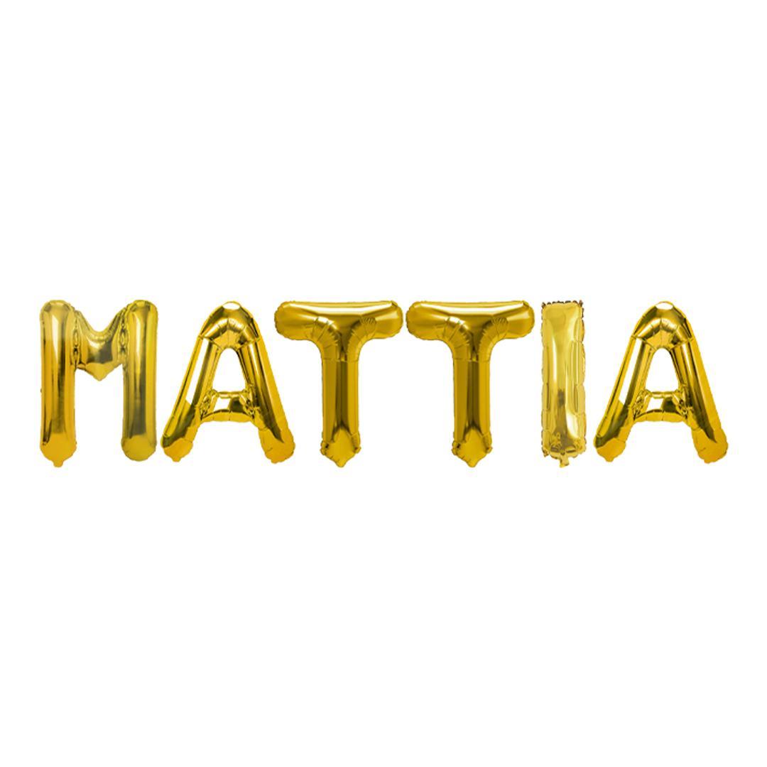 Palloncini nome Mattia, kit scritto con lettere Oro altezza 35cm