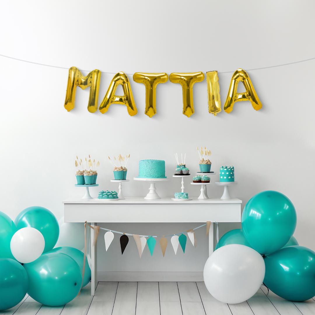 Palloncini nome Mattia, kit scritto con lettere Oro altezza 35cm