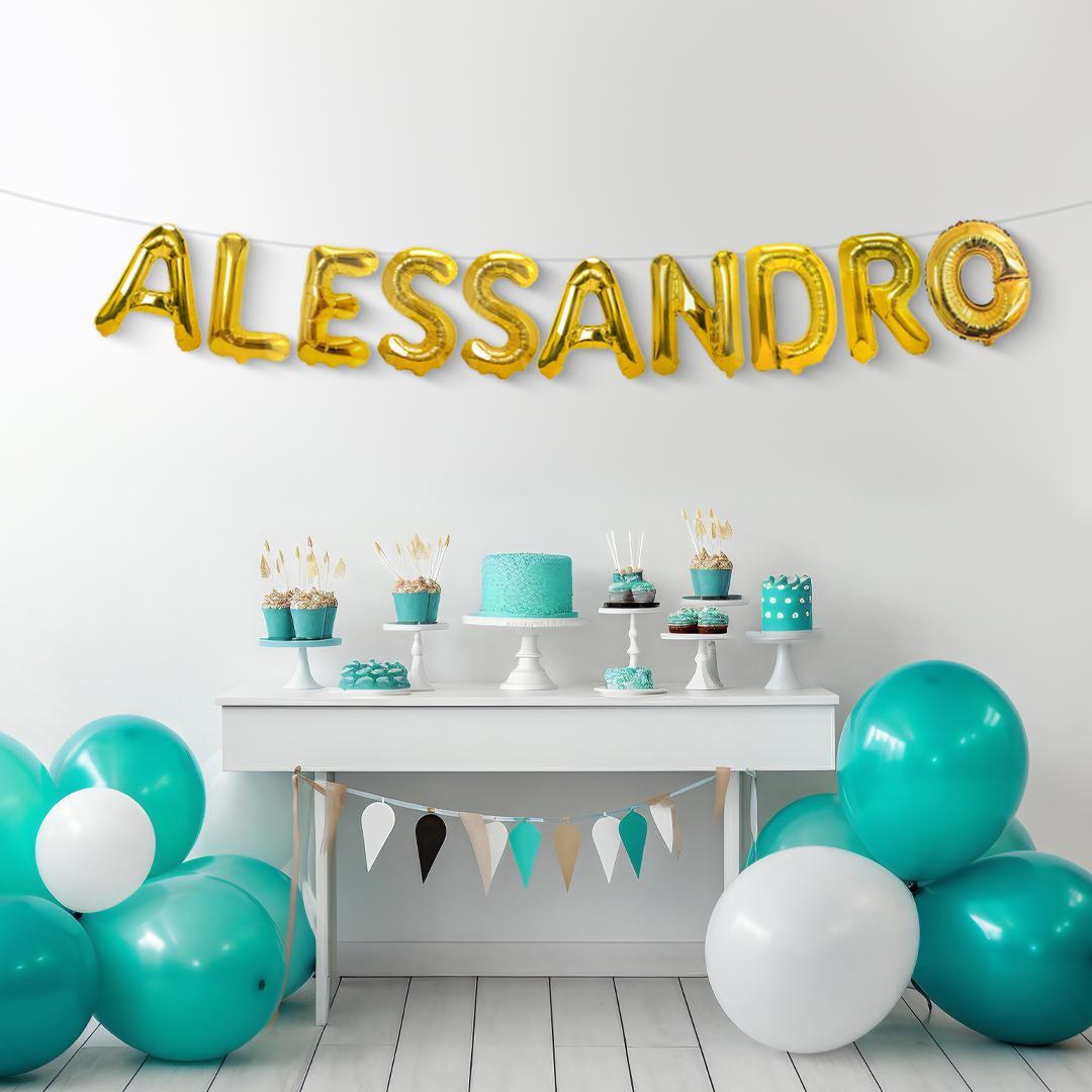 Palloncini nome Alessandro, kit scritto con lettere Oro altezza 35cm