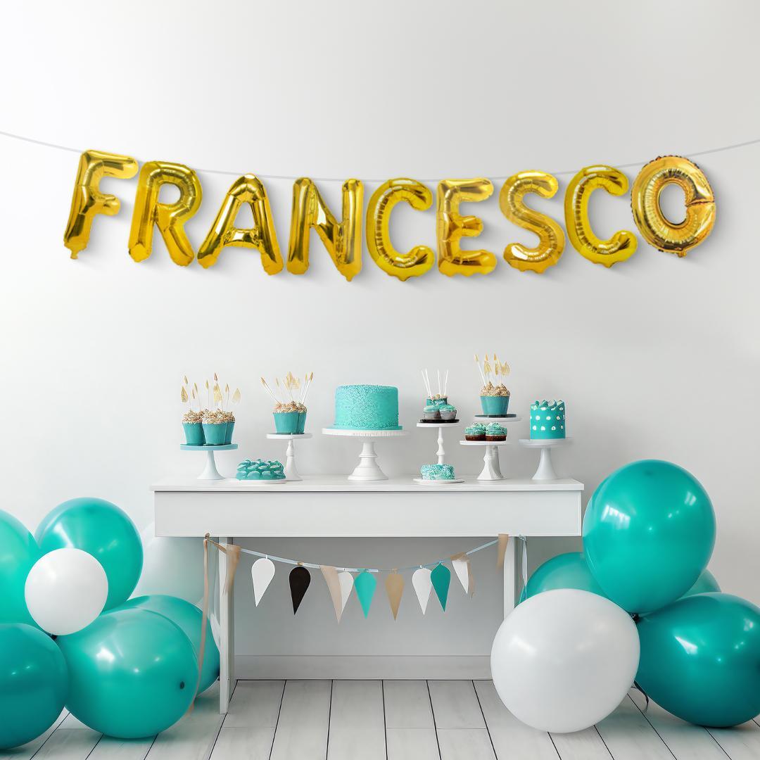 Palloncini nome Francesco, kit scritto con lettere Oro altezza 35cm