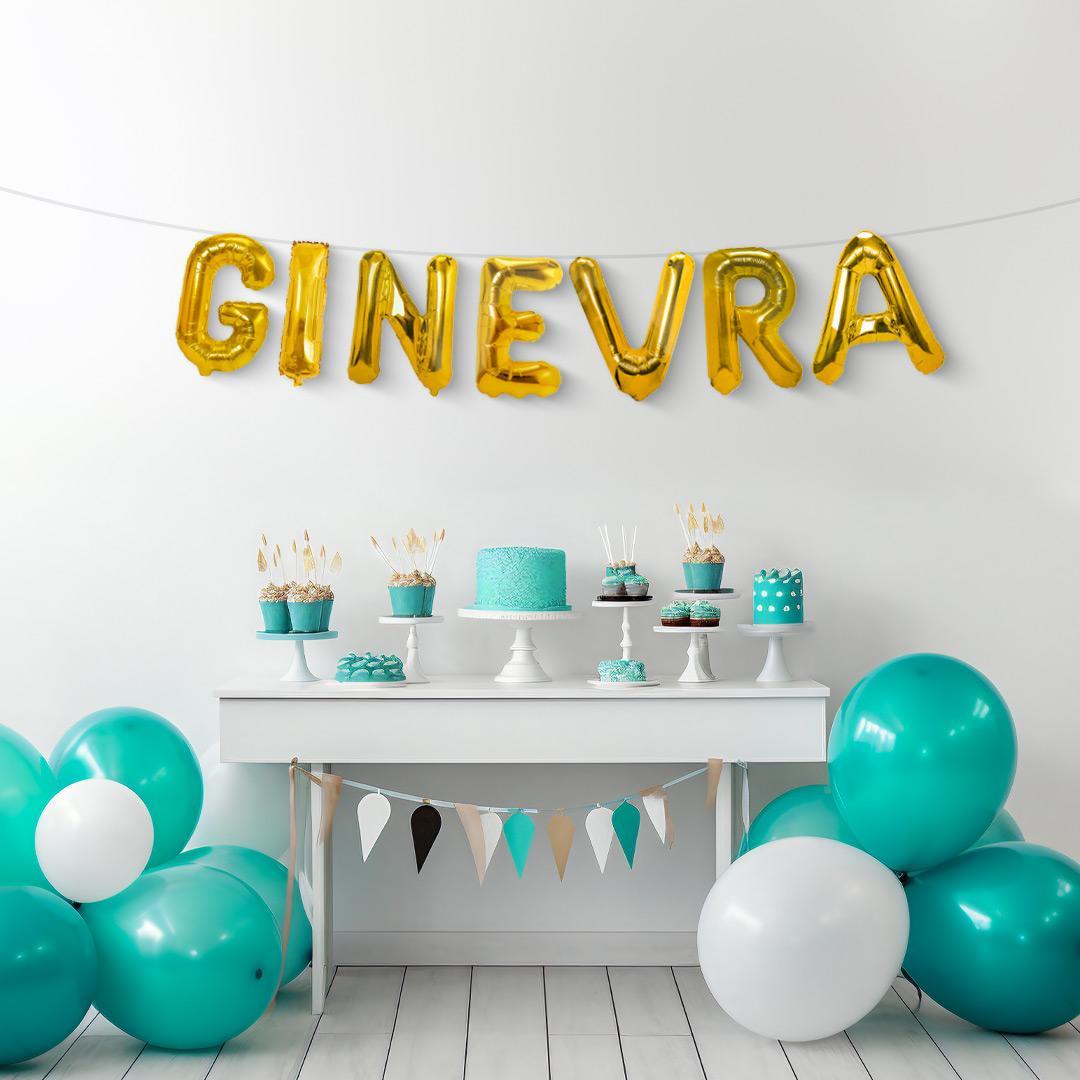 Palloncini nome Ginevra, kit scritto con lettere Oro altezza 35cm