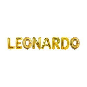 Palloncini nome leonardo, kit scritto con lettere oro altezza 35cm