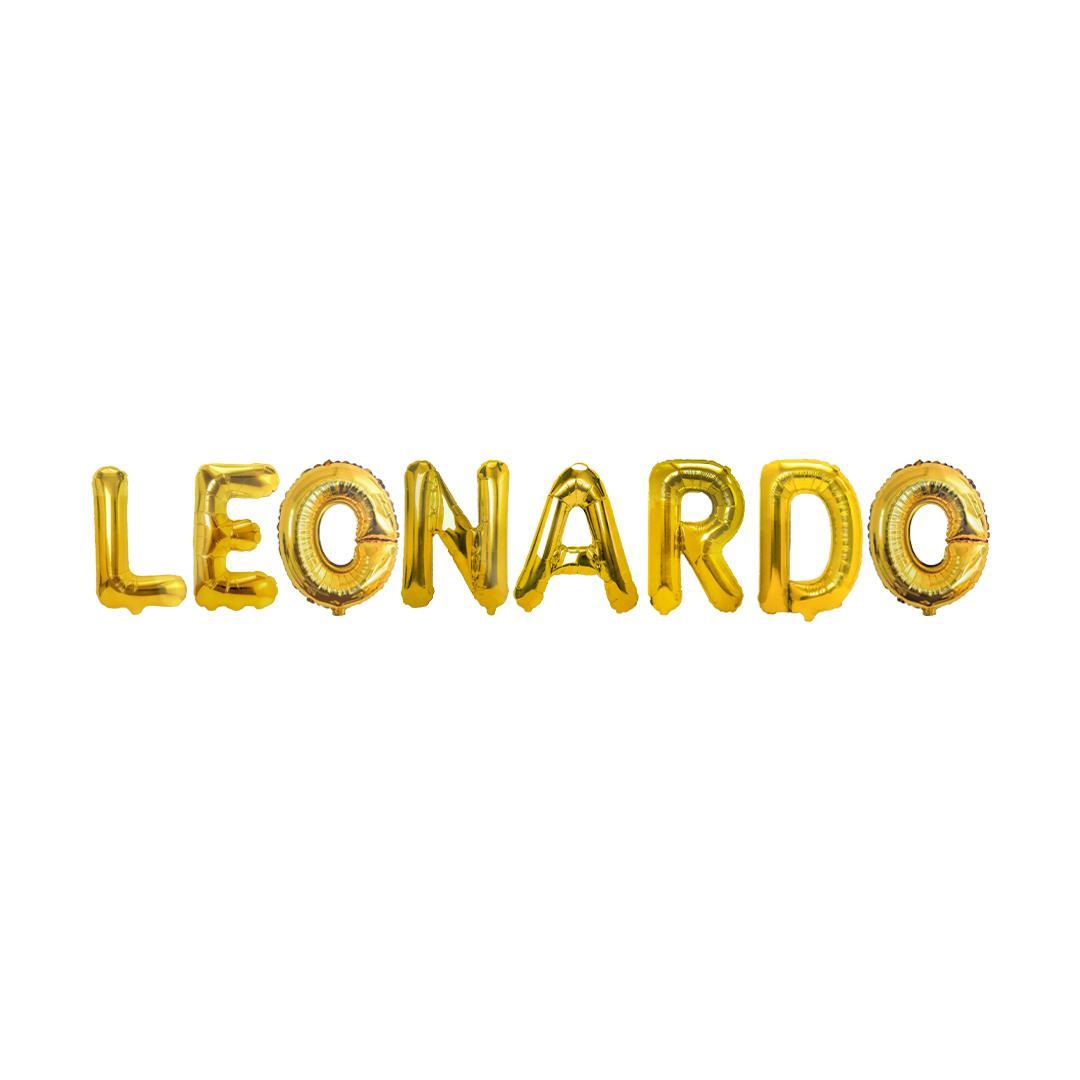 Palloncini nome Leonardo, kit scritto con lettere Oro altezza 35cm