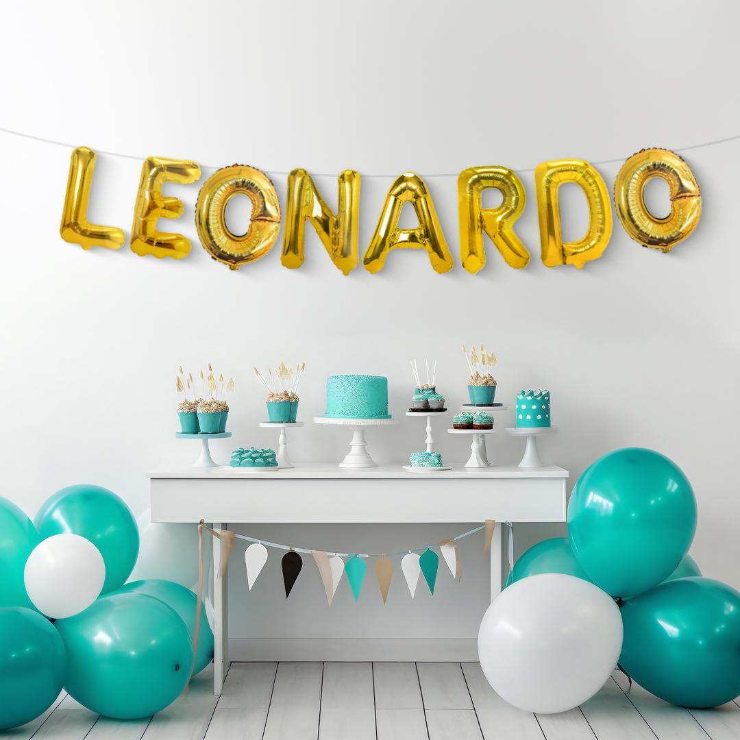 Palloncini nome Leonardo, kit scritto con lettere Oro altezza 35cm