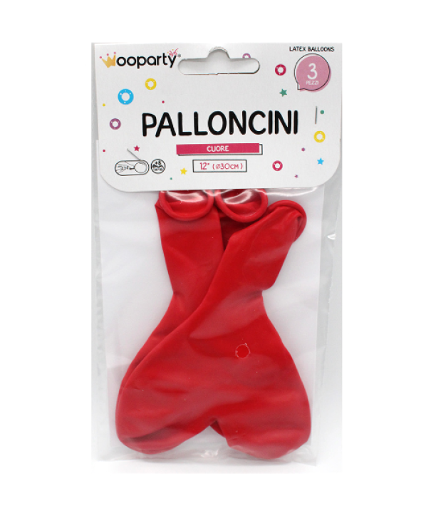 Palloncini Rosso Cuore confezione da 3 pezzi