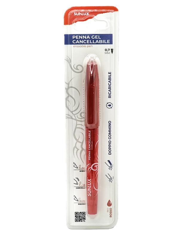 Penna gel cancellabile rossa Sunlux