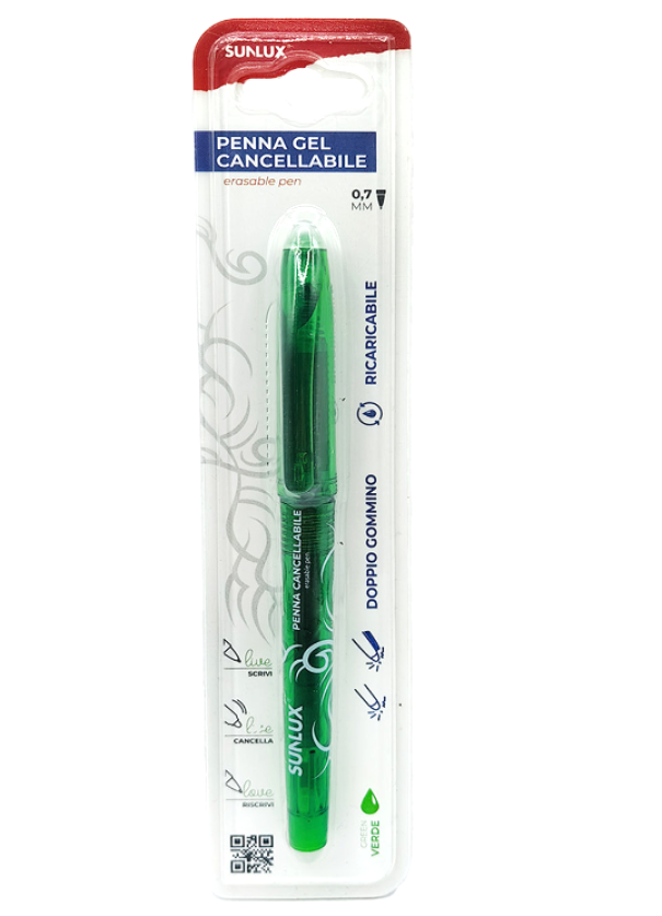 Penna gel cancellabile verde Sunlux