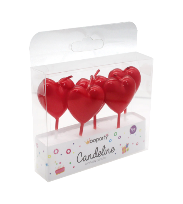 Candeline cuore rosso 7,5cm 5pz