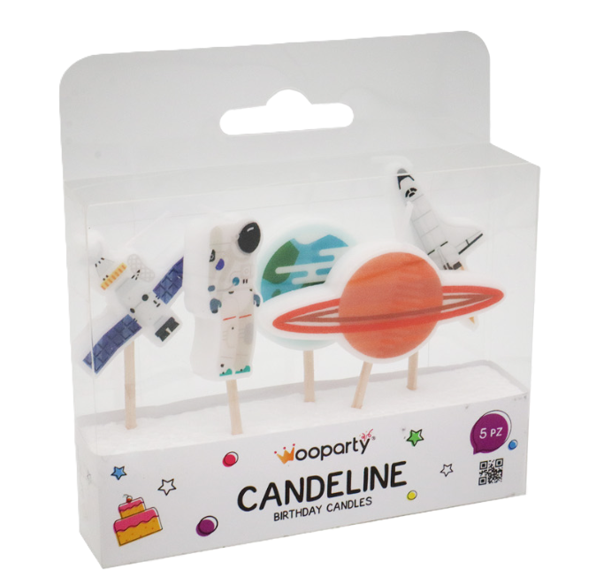 Candeline Wooparty spazio 5pz 3,5cm