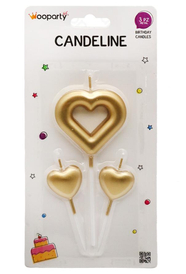 Candeline Wooparty cuori 3pz 12cm