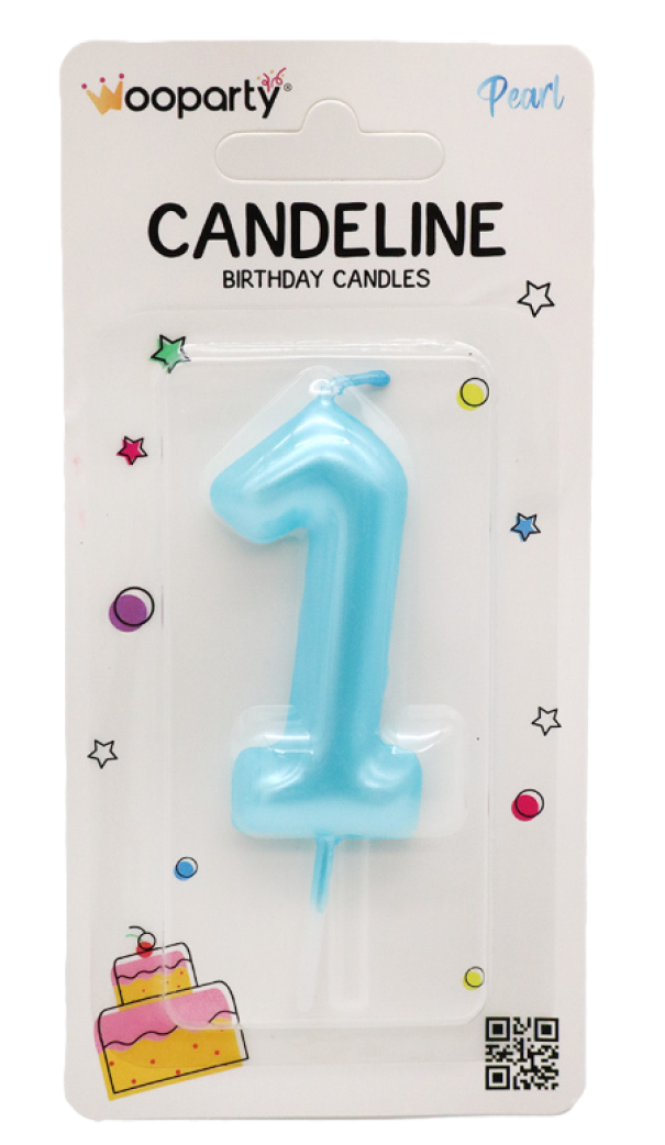 Candeline Wooparty celeste pearl n.1 8,5cm