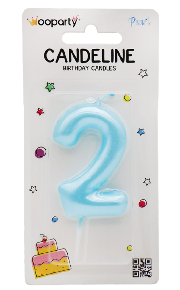 Candeline Wooparty celeste pearl n.2 8,5cm