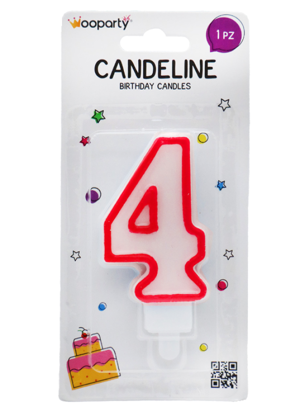 Candelina Wooparty bianco-rosso n.4 8,5cm