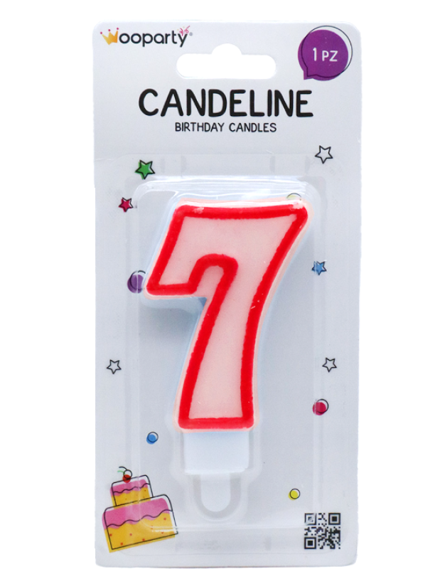 Candelina Wooparty bianco-rosso n.7 8,5cm