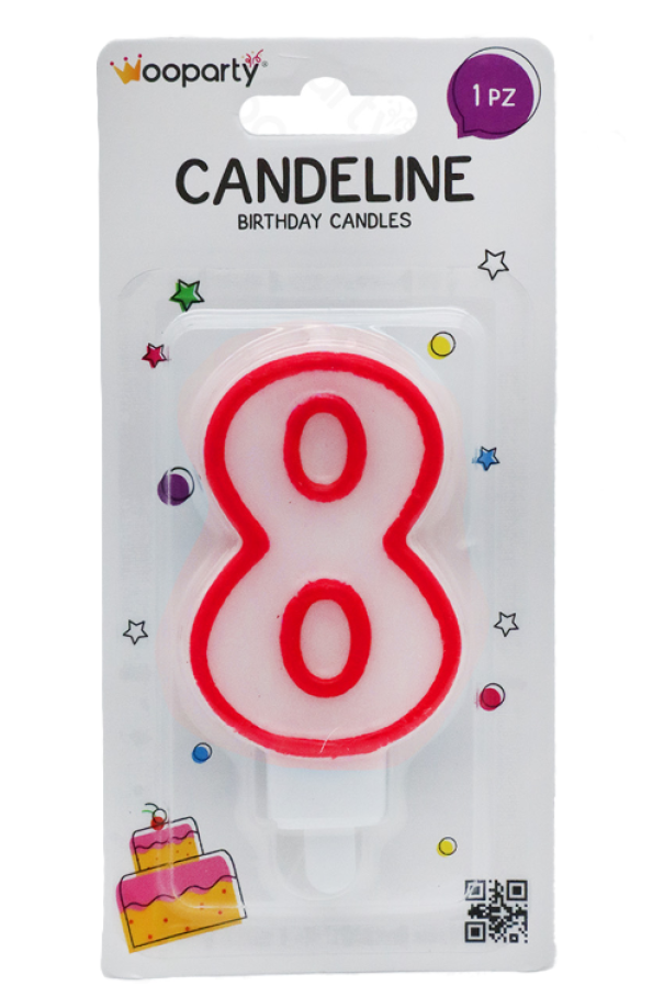 Candelina Wooparty bianco-rosso n.8 8,5cm