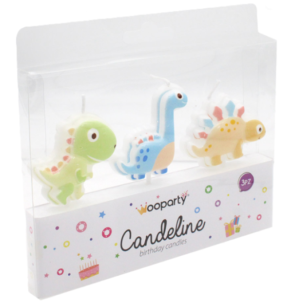 Candeline Wooparty dinosauri 3pz 9cm